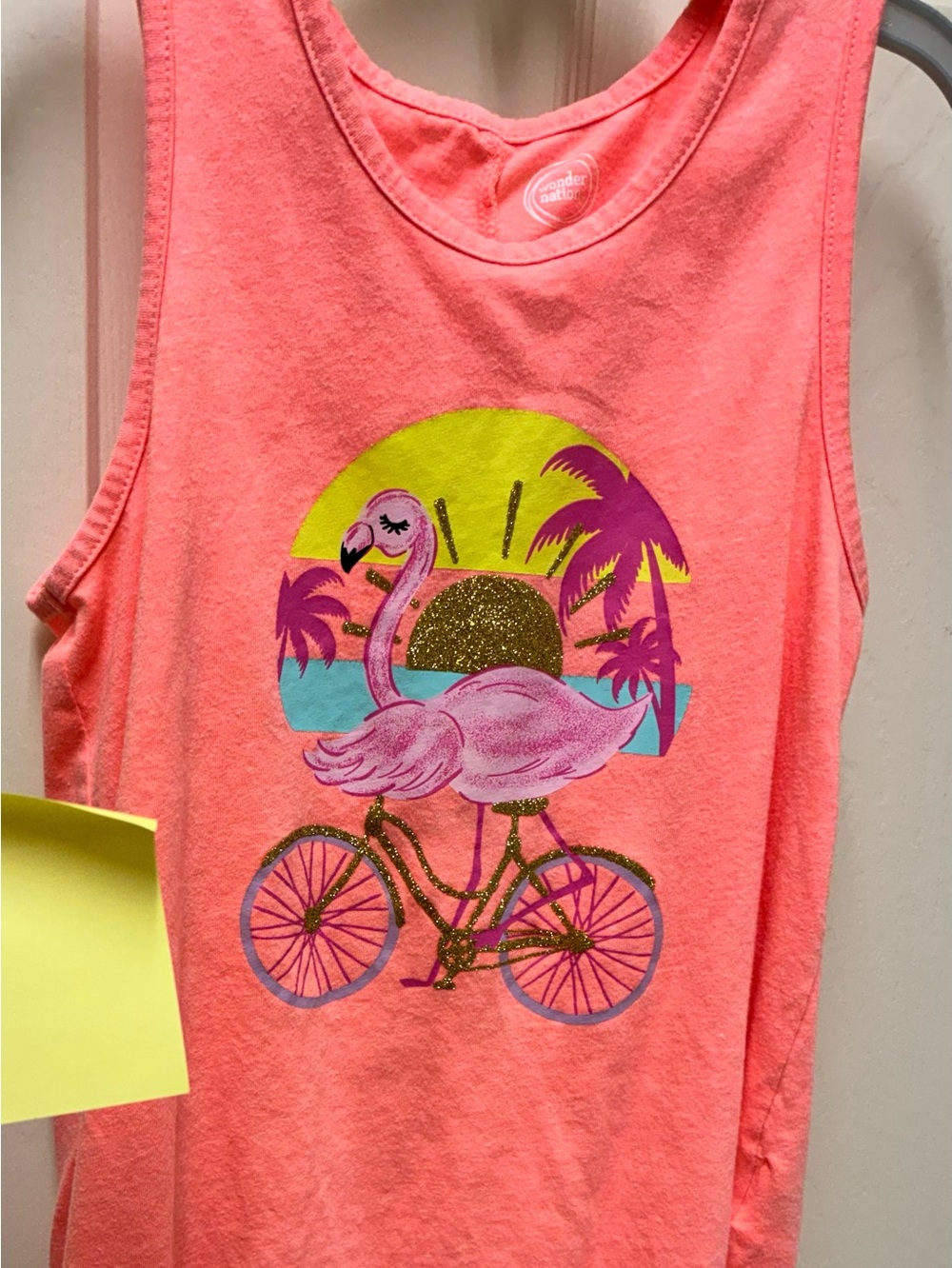 wonder nation Neon Coral Tank Top with Flamingo Bike Graphic